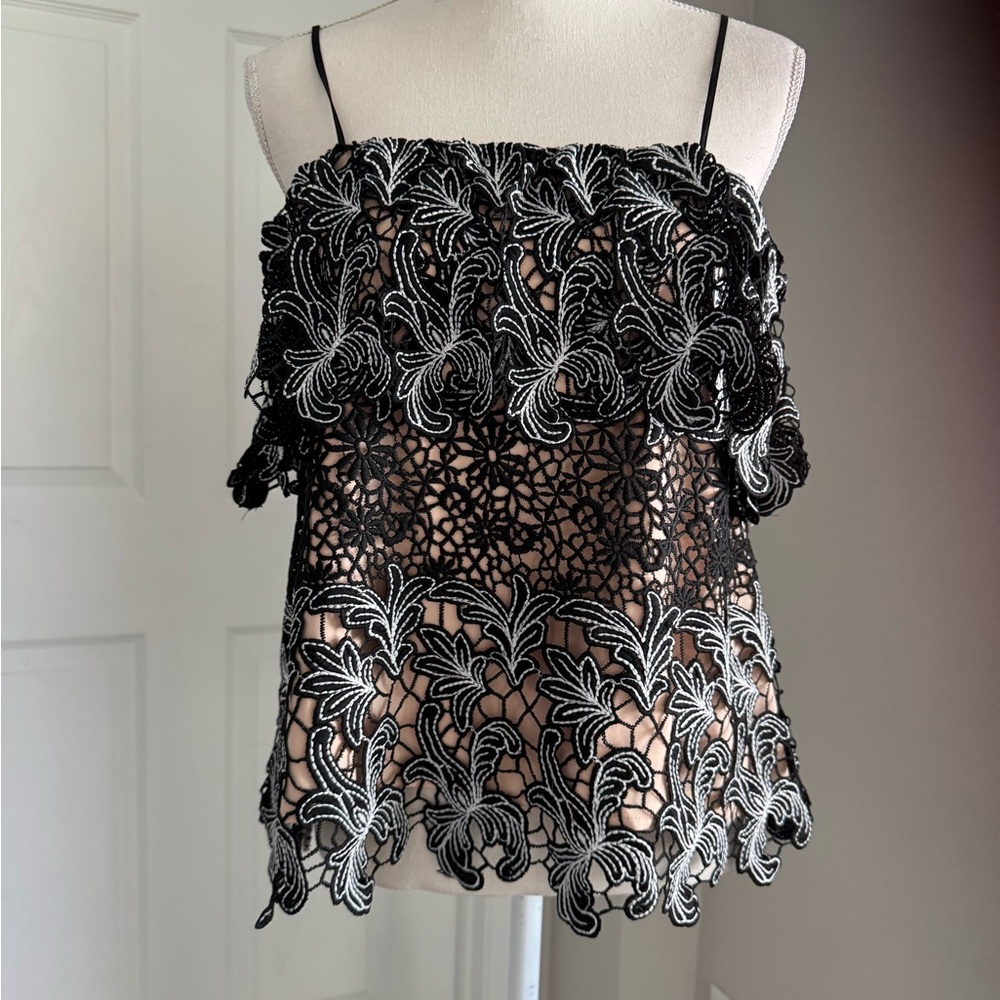 Devlin Elegant Black Lace Women's Top NWOT